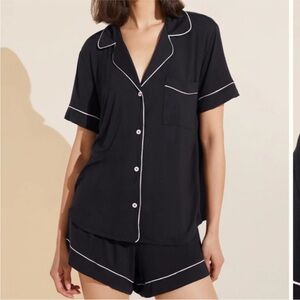 Eberjey Gisele Piped Stretch Modal Lounge Set Pajamas Women’s XS Black Comfy